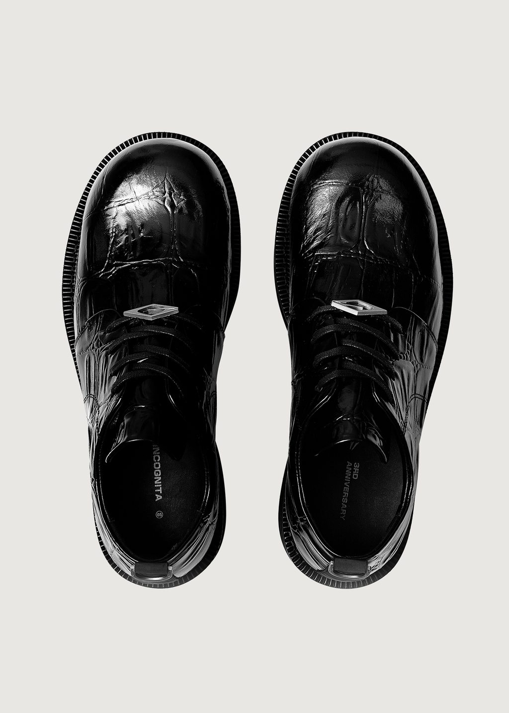 Derby shoes crocodile-print thick-soled Black