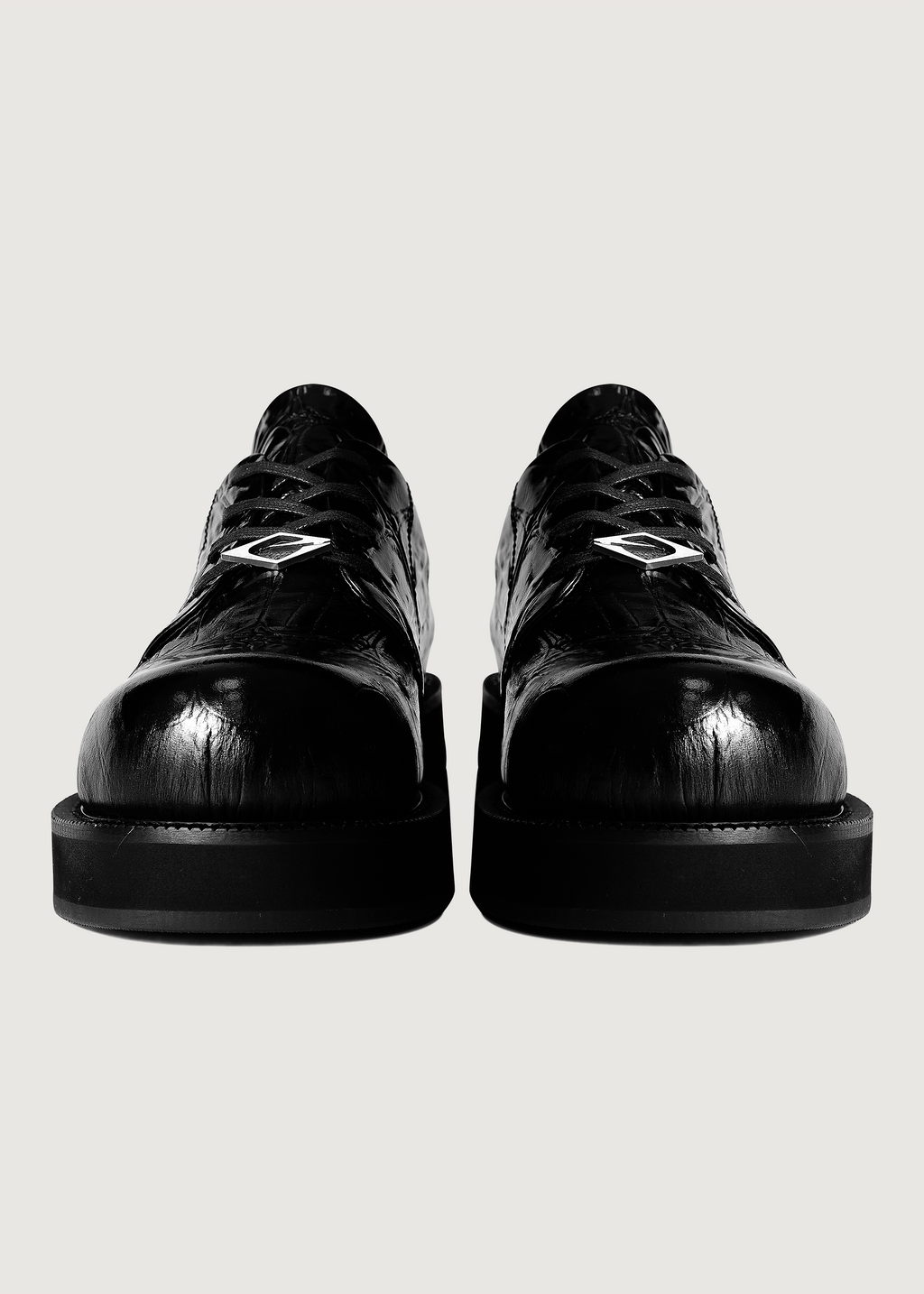 Derby shoes crocodile-print thick-soled Black