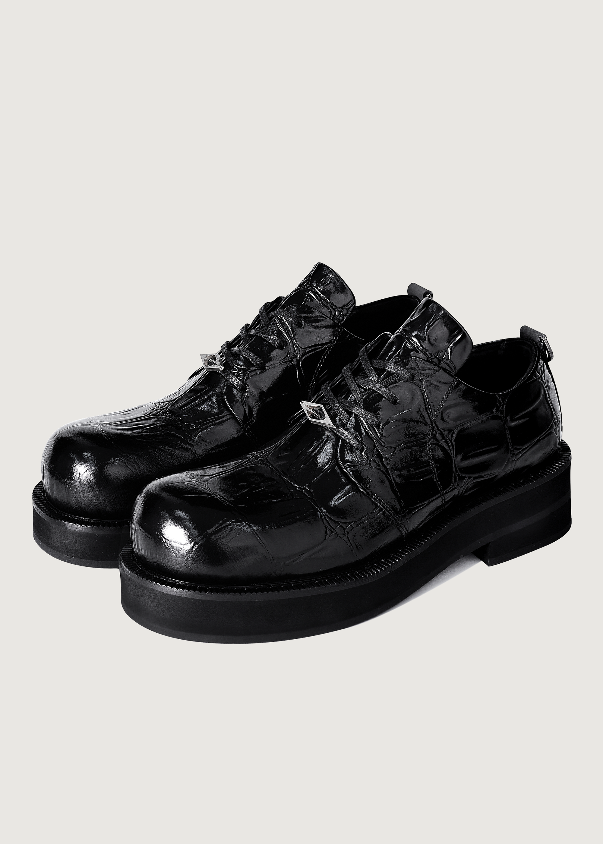 Derby shoes crocodile-print thick-soled Black