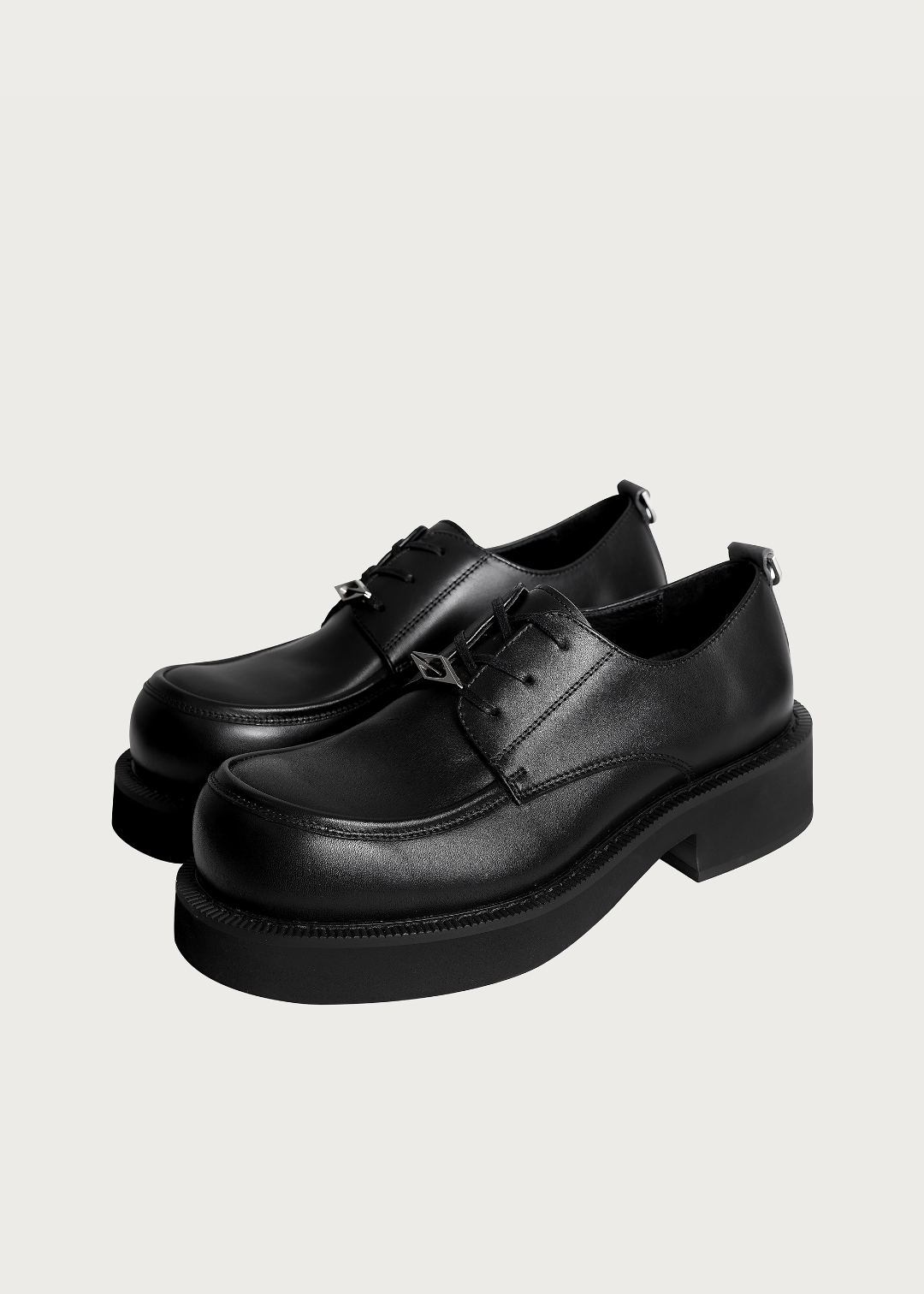 Dapper Derby shoes Round-toe Thick sole Obsidian black